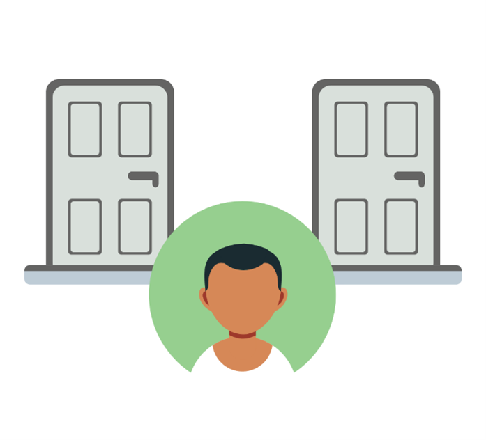 illustration of one person and two doors