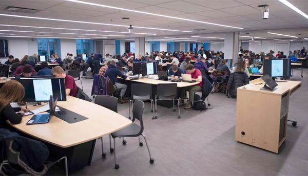 Students studying in Mitchell Hall 215