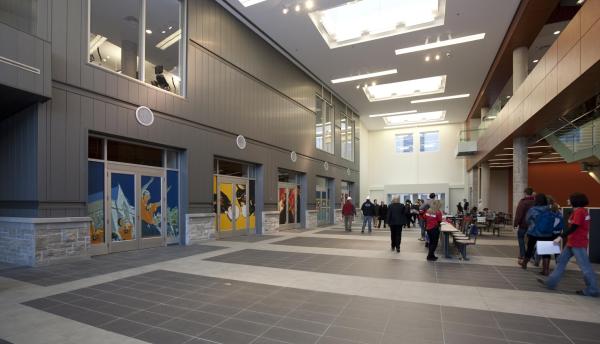 interior of the Queen's Centre with people walking