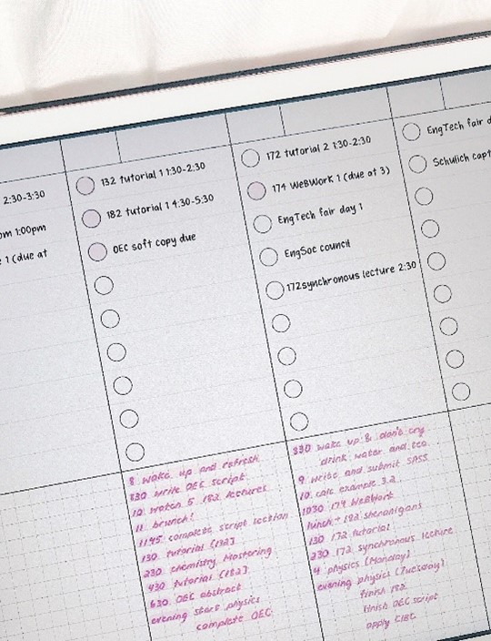 screenshot of student's to do list