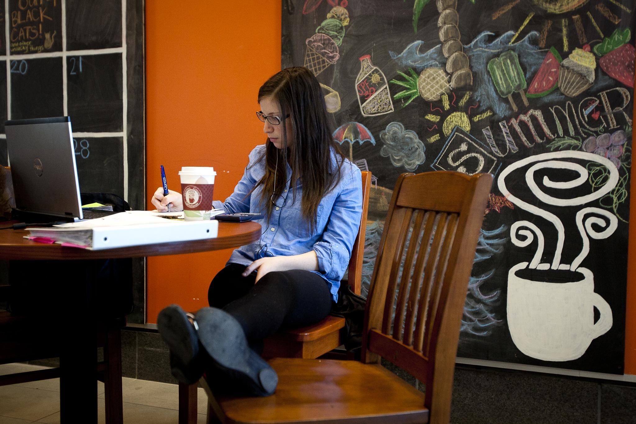 Student studying at coffee shop