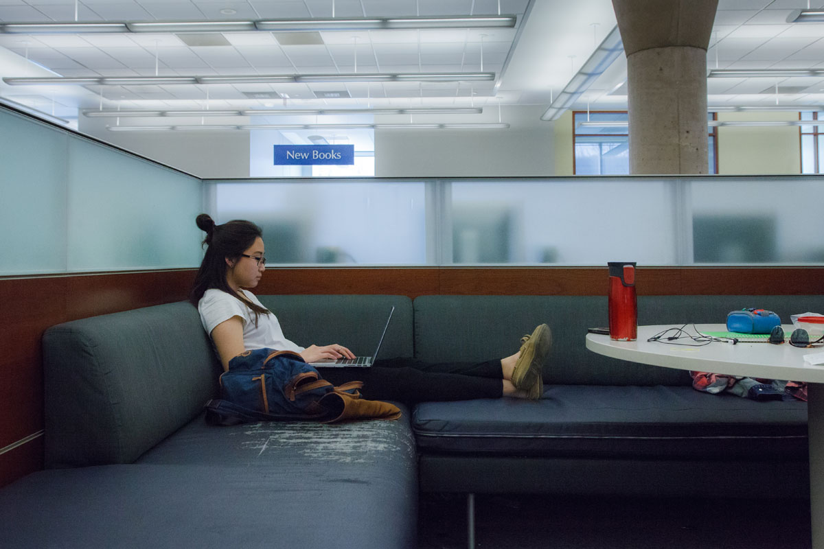 Girl studying in Stauffer Library